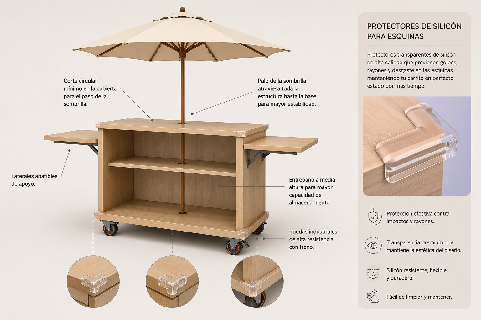 Diagrama de carrito con protectores de silicon y partes principales